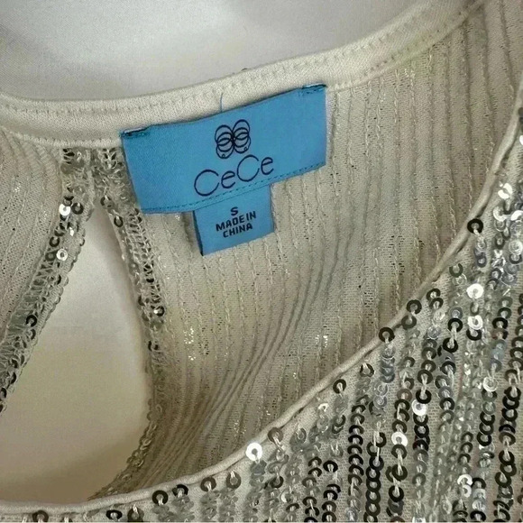 NWT CeCe Women’s Sleeveless Silver Sequins Pull-on Tank Top Back Slit Size S - Picture 3 of 9